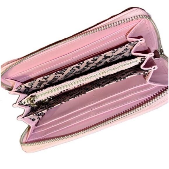 Juicy Couture Pink Beige Twig Dogs Embroidered Velour Wallet Wristlet Clutch Bag - Picture 12 of 12